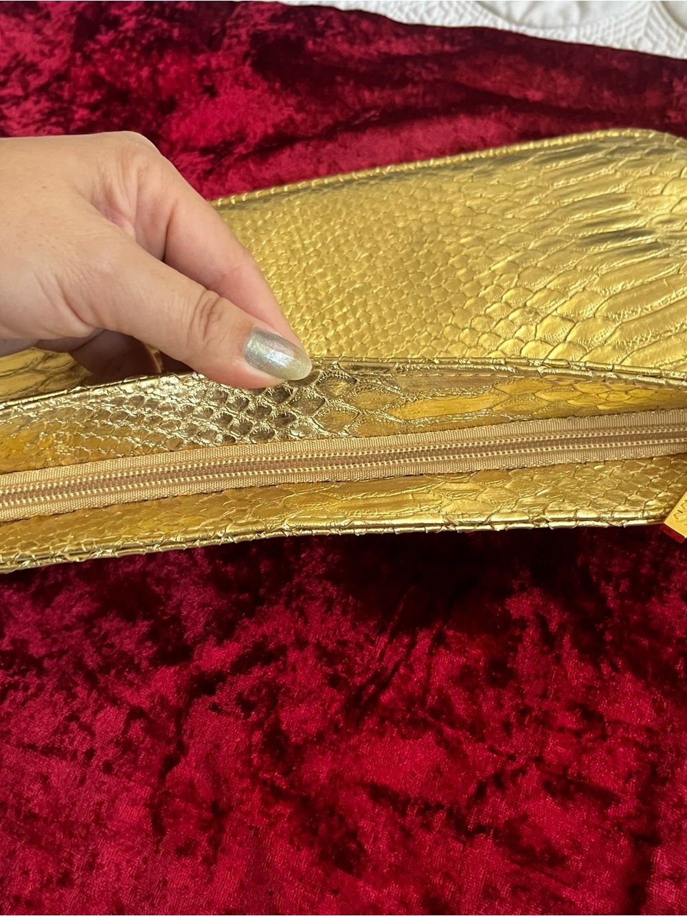 Guess Metallic Gold Python-Texture Clutch - Picture 6 of 8